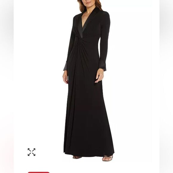 Adrianna Papell Black Twist Front Tuxedo Maxi Cocktail Dress| Size 8 - Picture 1 of 10